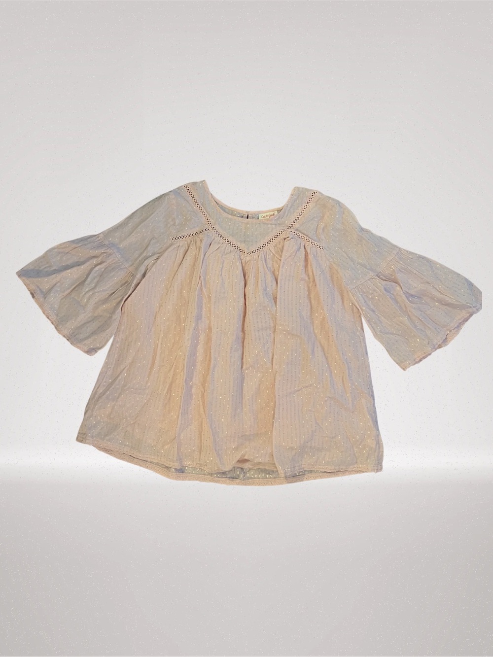 Cat & Jack Girls Pink Metallic Dot Bell Sleeve Peasant Top Size XL (14/16)